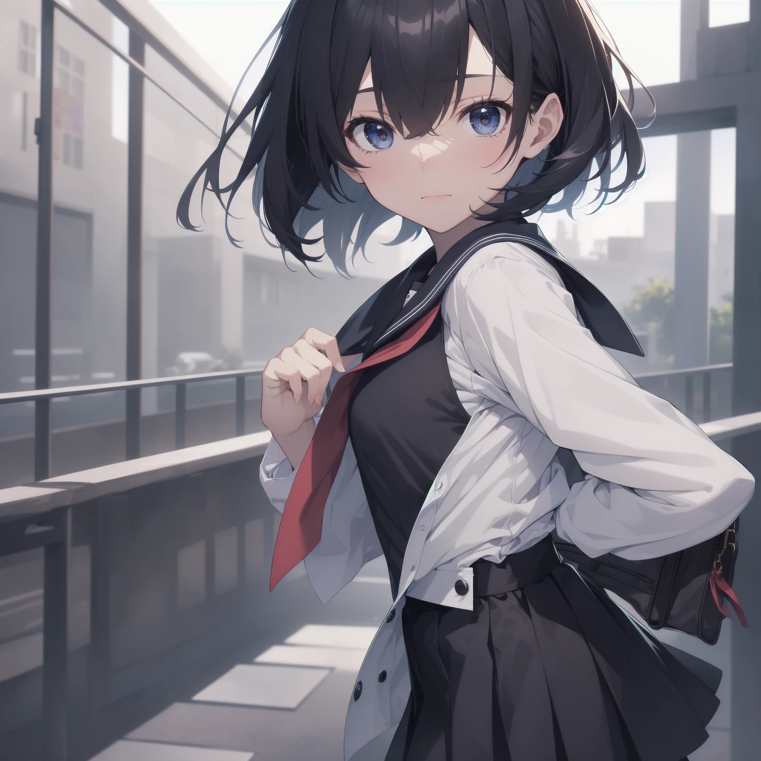 ultra-absurdres-Top quality by artist God, ultra-detailed, high resolution, anime moe artstyle, best anime 8k konachan wallpaper, pixiv contest winner, pool:2810, perfect anatomy,break, 1girl, (Please draw a girl walking sleepily to school alone. )break,(Solo,little female, 13-year-old:1.3),Full limbs, complete fingers,a junior high school student, (very short hair), short cut, flat chest, , small butt, small black eyes, beautiful detailed eyes, well-proportioned iris and pupils, expressive eyes, highres detailed hair, soft expression, salor school_uniform, sailor collar, serahuku, bow, pleated skirt,(Detailed Lighting), (Detailed background), in the School commute route. break,super detailed skin, Best cinematic lighting powered by famous artist, 8k,beauty illustration,photoshop_(medium),very aesthetic,break,((artist:zen_(kamuro) )), artist:clamp ,artist:carnelian ,artist:kantoku ,
