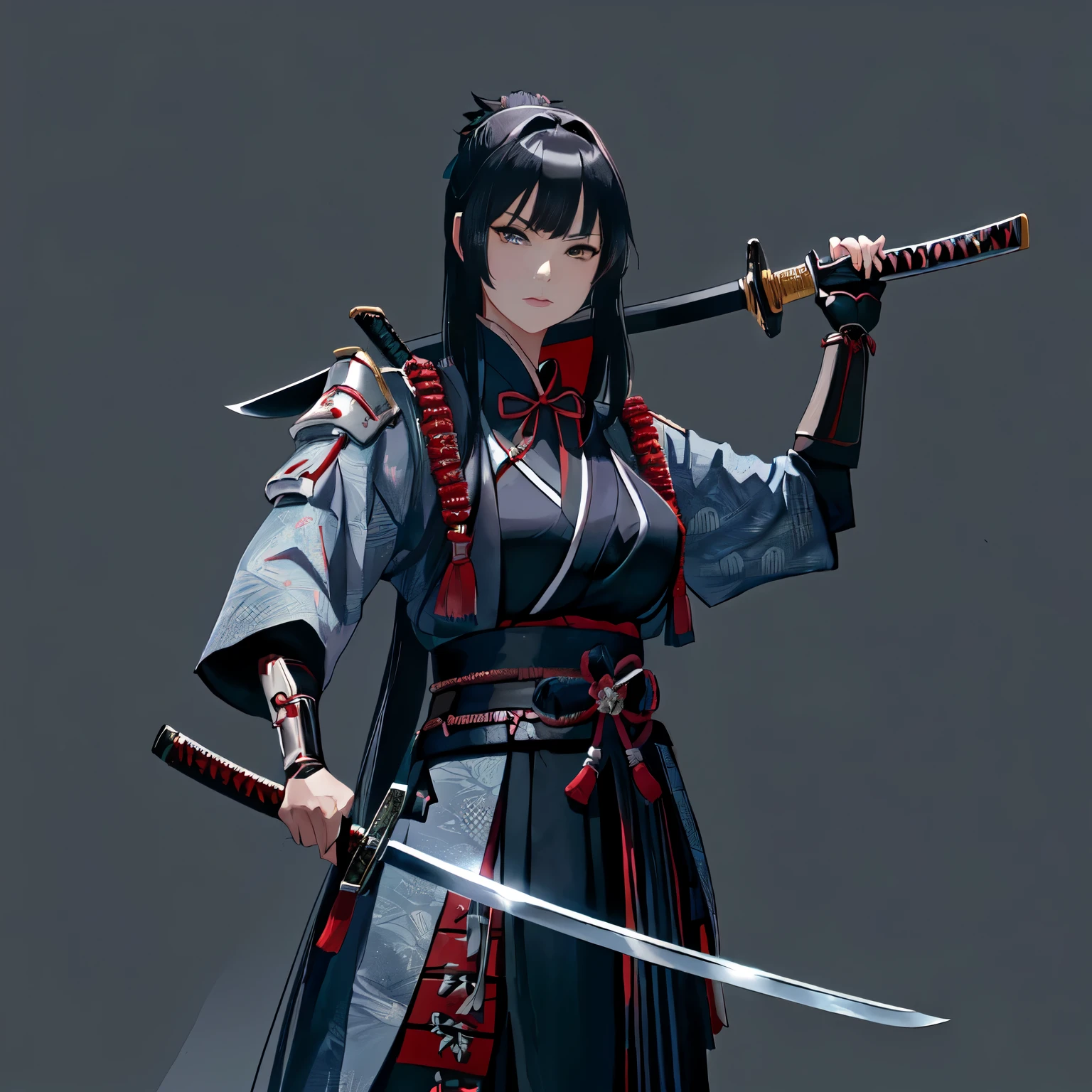 arafed woman in a samurai outfit holding a sword and a sword, female samurai, she is holding a katana sword, posing with a sword, she is holding a sword, inspired by Kanō Sanraku, inspired by Kanō Hōgai, katana, with large sword, katana zero video game character