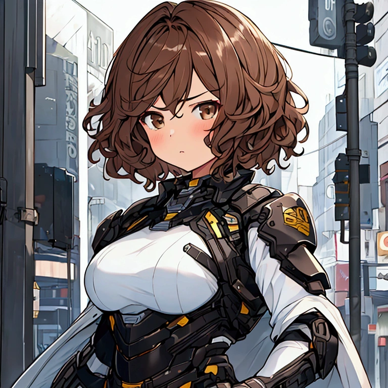 Very detailed, high resolution, (best quality_1.0), 1girl, age girl, short hair, curly hair, brown eyes, serious look, medium breasts.