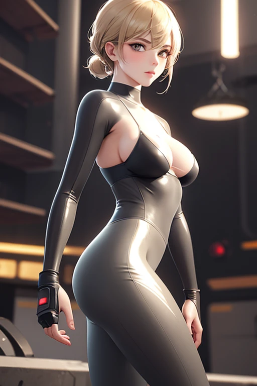 Beautiful cyberpunk woman With Master Chef style armor, sci-fi technology, HdR (High Dymanic Range), ray tracing, very sexy, Whole body, very detailed, (((silhouette ))), gold foil, ((masterpiece)),high resolution, ((Best quality at best)),masterpiece,quality, small breast, Best quality, Exquisite facial features, Looking at the audience, There is light in the eyes, blush, Light and shadow, Looking at the camera