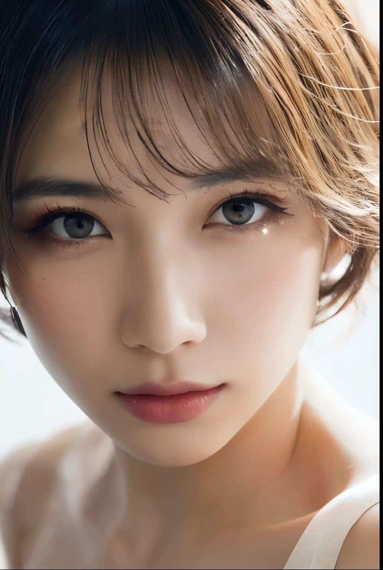 Breast augmentation:1.3、((Naked Women:1.4))、((No underwear:1.4))、1 girl, ((Apply beautiful makeup:1.4))、((Cowboy Shot:1.5))、Facial lighting:1.5、(Naughty lips), Very beautiful Japanese idol portraits, Looking into the camera、((Facing forward))、
(RAW Photos, Highest quality), (Realistic, Realistic:1.4), (masterpiece), 
Very delicate and beautiful, Very detailed, 2k wallpaper, wonderful, finely, Very detailed CG Unity 8K 壁紙, Very detailed, High resolution, Soft Light, 
Beautiful detailed girl, Very detailed目と顔, Beautiful and sophisticated nose, Big beautiful eyes, Cinema Lighting, 
(Simple light color background:1.3),
(Blonde Short Hair:1.4), (Parted bangs), 
Complete Anatomy, Slender body,Small breasts, Sensual look