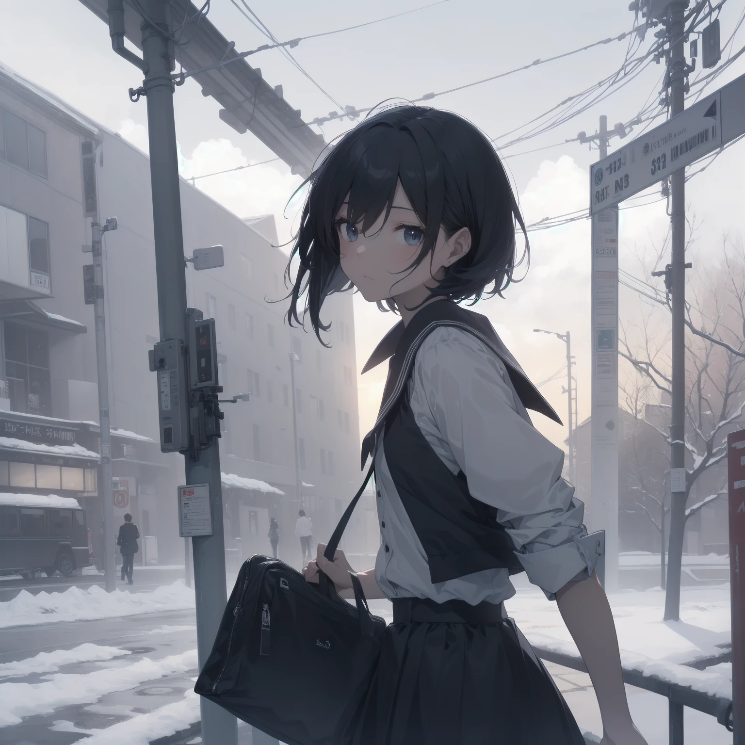 ultra-absurdres-Top quality by artist God, ultra-detailed, high resolution, anime moe artstyle, best anime 8k konachan wallpaper, pixiv contest winner, pool:2810, perfect anatomy,break, 1girl, (Please draw a girl walking sleepily to school alone. )break,(Solo,little female, -yeld:1.Full limbs, complete fingers,a junior hihort hair), short cut, flat chest, , small butt, small black eyes, beautiful detailed eyes, well-proportioned iris and pupils, expressive eyes, highres detailed hair, soft expression, salor school_uniform, sailor collar, serahuku, bow, pleated skirt,(Detailed Lighting), (Detailed background), in the School commute route. break,super detailed skin, Best cinematic lighting powered by famous artist, 8k,beauty illustration,photoshop_(medium),very aesthetic,break,((artist:zen_(kamuro) )), artist:clamp ,artist:carnelian ,artist:kantoku ,
