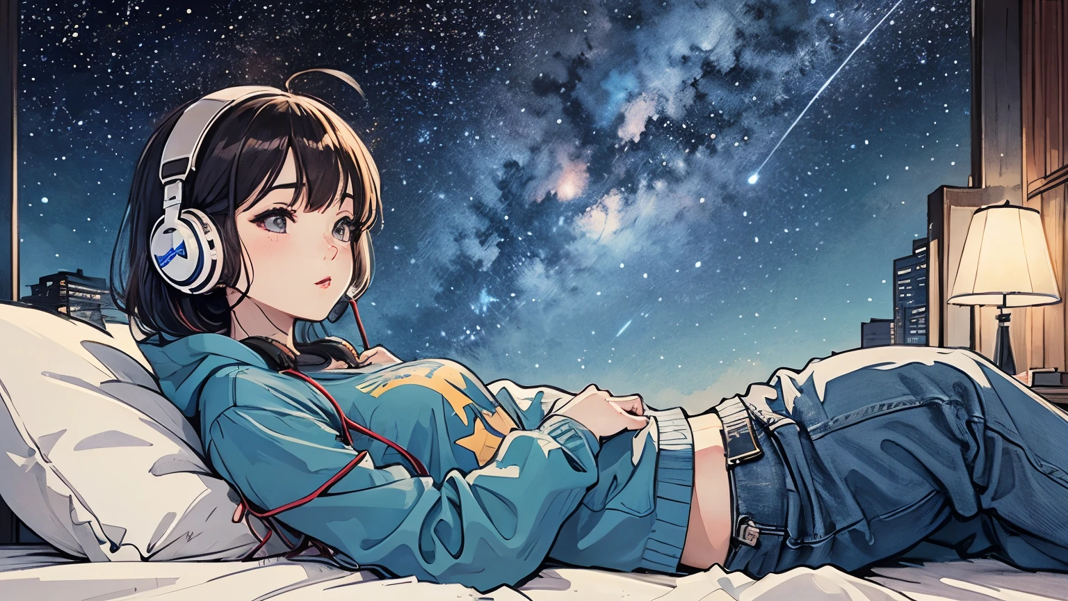 Bob Girl, Wear headphones, Urban Bed, Starry Sky, Enjoy the tranquility of lo-fi music