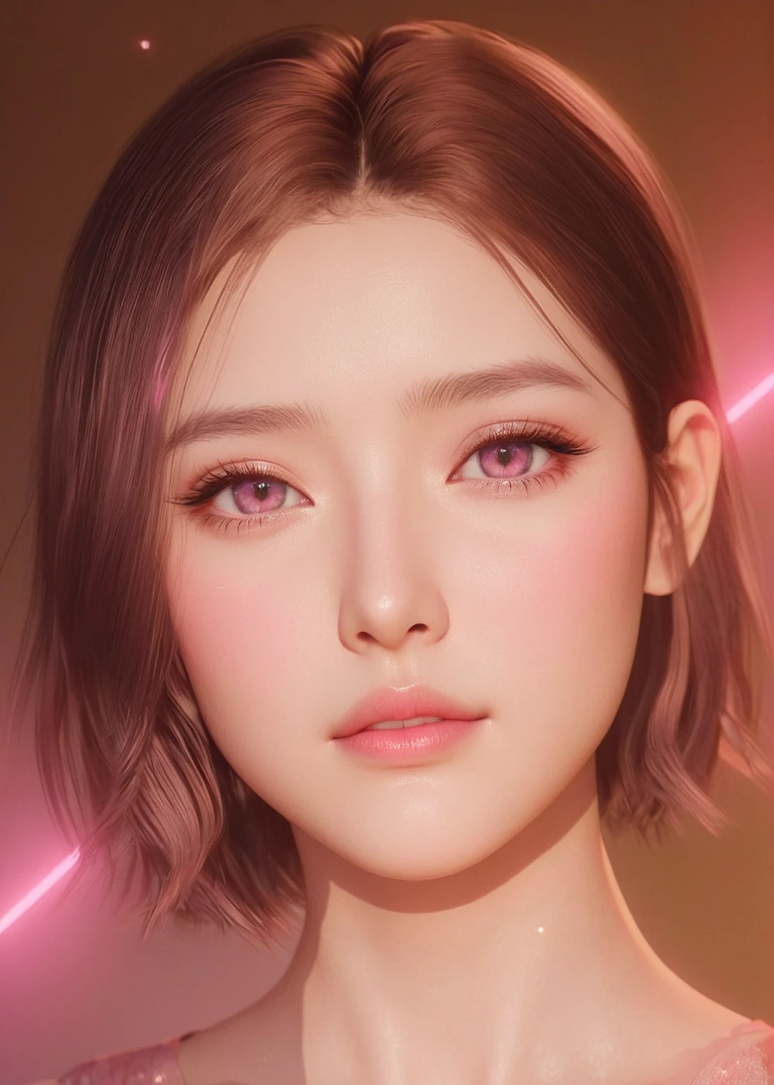 Close-up of woman with pink light behind., Kawaii realistic pictures, Soft Portrait 8k, 8K vertical rendering, Realistic 3D anime style, [ 4K photo realism ]!!, German Bokeh Art 8k, [ 4K photo realism ]!!!, 8k highly detailed face, A face that is too beautiful to be true, photoA face that is too beautiful to be true  จักรพรรดินีแฟนตาซีที่สวยงาม, movie goddess images, Goddess of Light, Masterpiece of the Goddess of Sorrow, goddess shoot, Goddess of time, young goddess, owner, Simple futuristic cyborg empress, ownerแม่ราชินี, ownerแม่ที่สวยงาม, venus owner athena, anime goddess