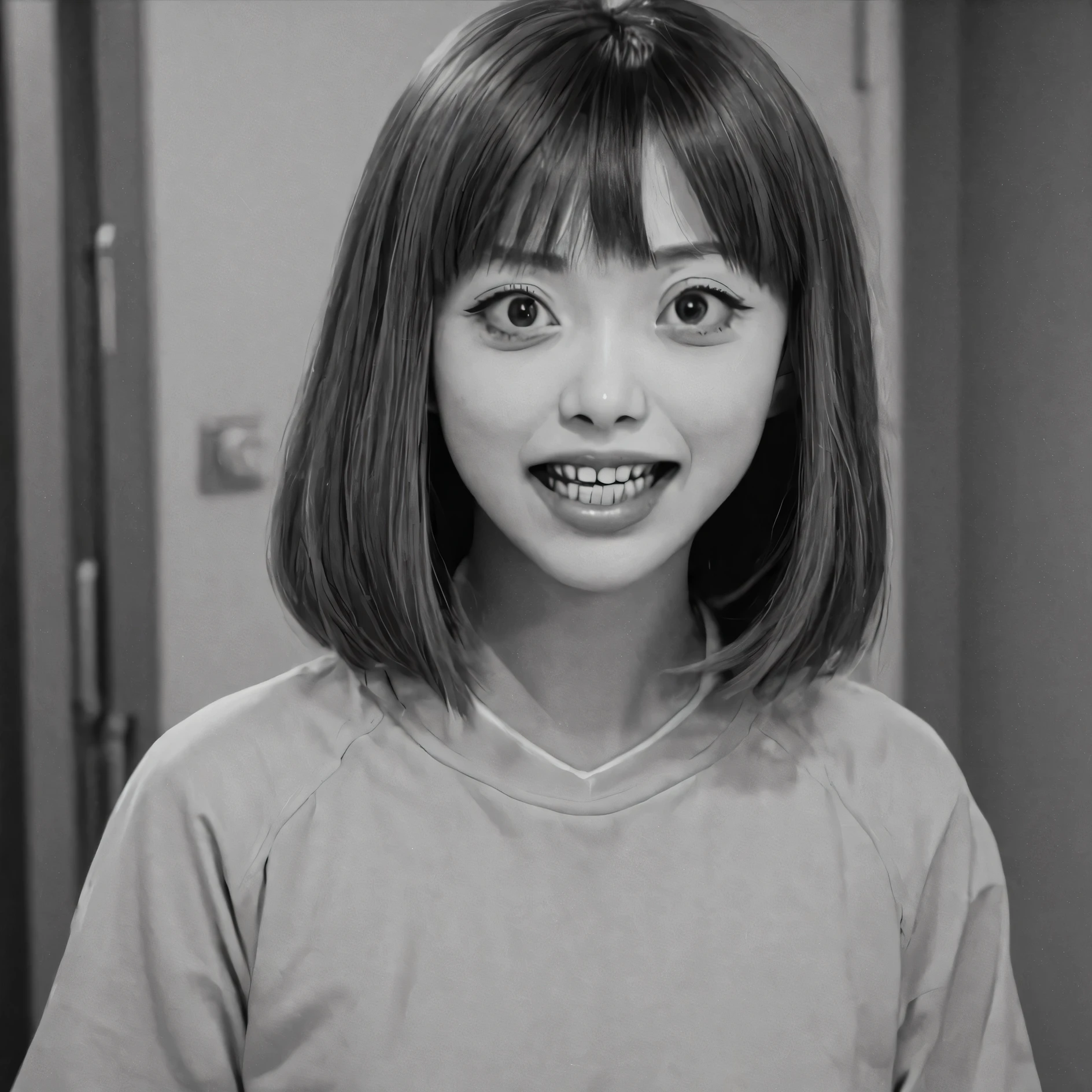 Woman with a big mouth, (anime), strange scenario, This is Junji, Yusuke Murata, Black and White, 8k, anime, Horror