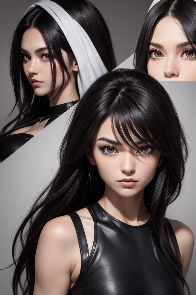 Fazer oc de dragon ball super, black medium straight hair human do, with dark brown eyes and small eyes