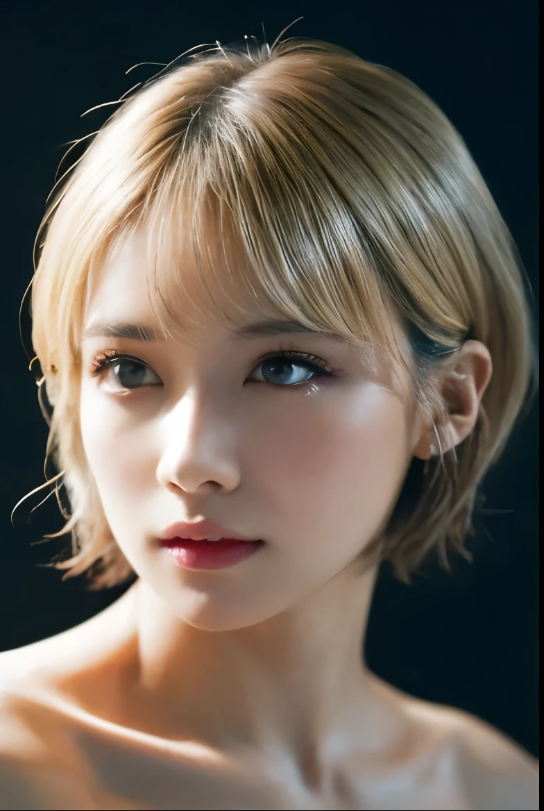 Breast augmentation:1.3、((Naked Women:1.4))、((No underwear:1.4))、1 girl, ((Apply beautiful makeup:1.4))、((upper body shot:1.5))、Facial lighting:1.5、(Naughty lips), Very beautiful Japanese idol portraits, Looking into the camera、((shoot from front))、
(RAW Photos, Highest quality), (Realistic, Realistic:1.4), (masterpiece),
Very delicate and beautiful, Very detailed, 2k wallpaper, wonderful, finely, Very detailed CG Unity 8K 壁紙, Very detailed, High resolution, Soft Light,
Beautiful detailed girl, Very detailed目と顔, Beautiful and sophisticated nose, Big beautiful eyes, Cinema Lighting,
(Simple light color background:1.3),
(Blonde Short Hair:1.4), (Parted bangs),
Complete Anatomy, Slender body,Small breasts, Sensual look