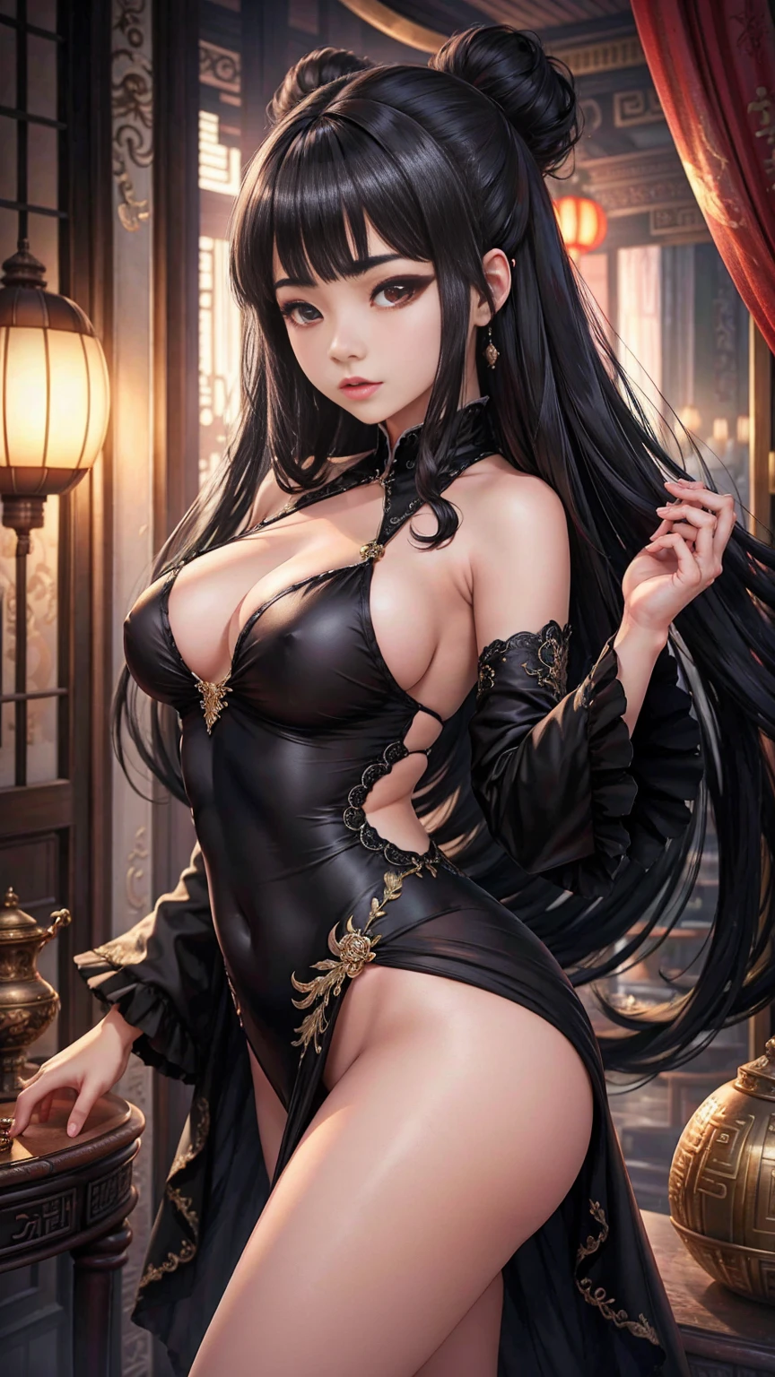 black hair, Surrealism, 8k, super detail，China，Exquisite JK，Sexy，Warmth，Ambiguous atmosphere，Anime style