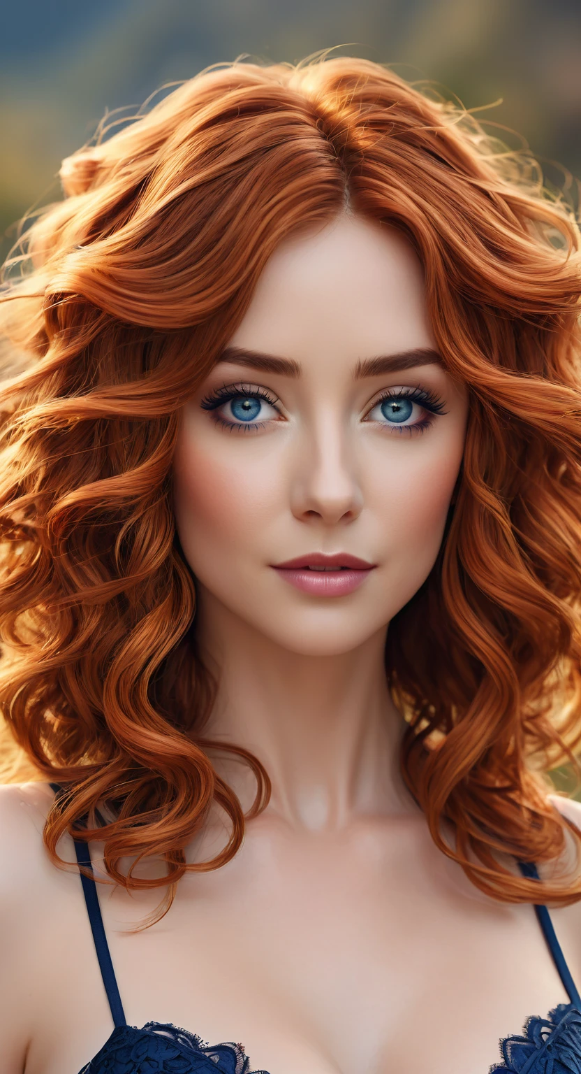 Beautiful boho women stunning merge of MARTIN SHORT . with Navy-blue-dress. blue lace. copper colored hair that is coarse, wiry, and tightly curled. It often has a rough texture, feels stiff to the touch, and may be prone to frizz and tangling. The curls can be densely packed. The Official Art – An Award-Winning Digital Masterpiece In 4K Ultra HD, Extreme Detail And Intricate Realism. symmetrical face. This Concept Art Brought To Life By The Hands Of Artists Like Wlop & Artgerm In A Stunning 2D Vector Illustration. large, perky, full, vuluptious, symmetrical and spherical breasts. Background is a panoramic vista.