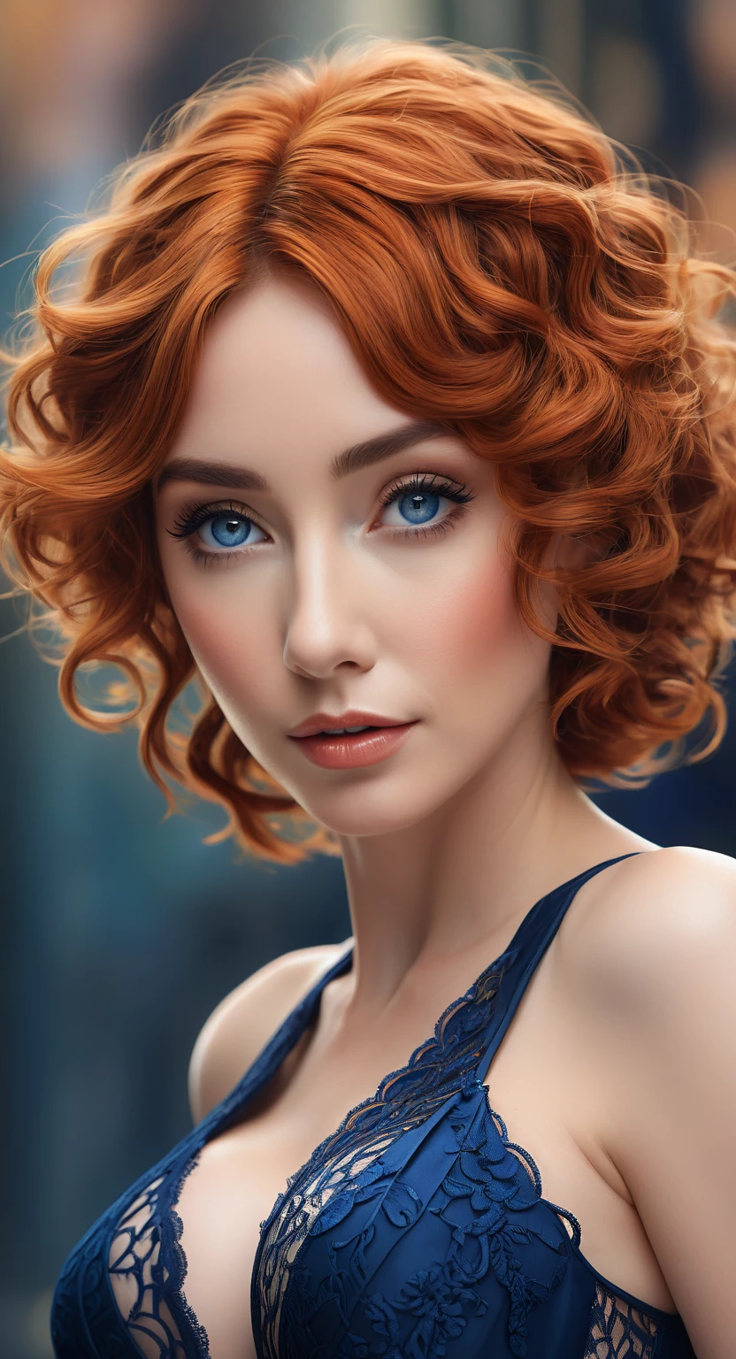 Beautiful boho women stunning merge of MARTIN SHORT . with Navy-blue-dress. blue lace. copper colored hair that is coarse, wiry, and tightly curled. It often has a rough texture, feels stiff to the touch, and may be prone to frizz and tangling. The curls can be densely packed. The Official Art – An Award-Winning Digital Masterpiece In 4K Ultra HD, Extreme Detail And Intricate Realism. symmetrical face. This Concept Art Brought To Life By The Hands Of Artists Like Wlop & Artgerm In A Stunning 2D Vector Illustration. large, perky, full, vuluptious, symmetrical and spherical breasts. Background is a panoramic vista.