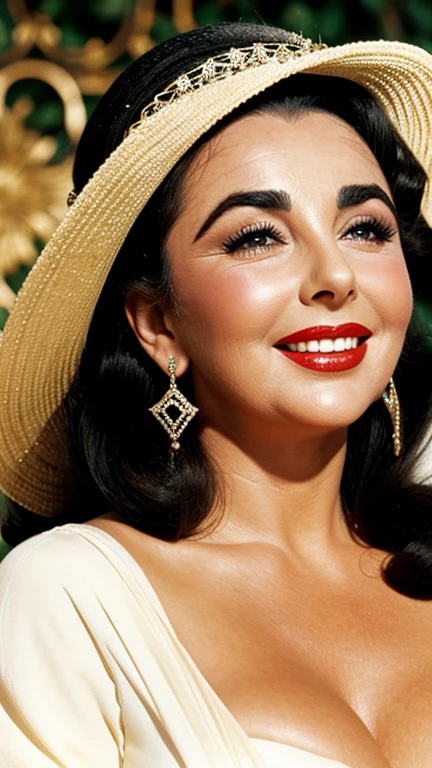 Elizabeth Taylor holding a black flower completely naked and smiling
