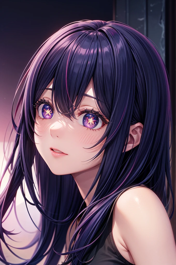 (8k, Ultra-high resolution, The best masterpiece, best quality:1.2), Very detailed, Complete Solution, (actual, actual photo: 1.37), portrait, HD RAW photos, career arrest, High quality and beautiful, 超高清 8k 影像照片, confess, Professional photography, Very detailed的美麗女孩, Super delicate face shape, Contoured eyes, (Very detailed eyes), Precisely shaped nose, expressive lips, Delicate skin, (HD Skin:1.2), Neatly contoured fingers, Every feature is carefully displayed, (20:1.2), Twenty generations, cute girl, young beautiful mother, solo, Ai Hoshino, Hoshino Ai, Permanent, Photography studio, Vibrant look, (Comfortable casual loungewear), Dynamic dark purple long hair, shiny purple eyes, (Star-shaped pupil:1.5), one hand raised, Sensual, A face that exudes maternal love, perfect anatomy, Detailed background, HD Background, Volumetric lighting, actual, stunning details, 8k Ultra HD, high quality, CG unity, C4D Rendering, 3D Rendering, Octane Rendering,