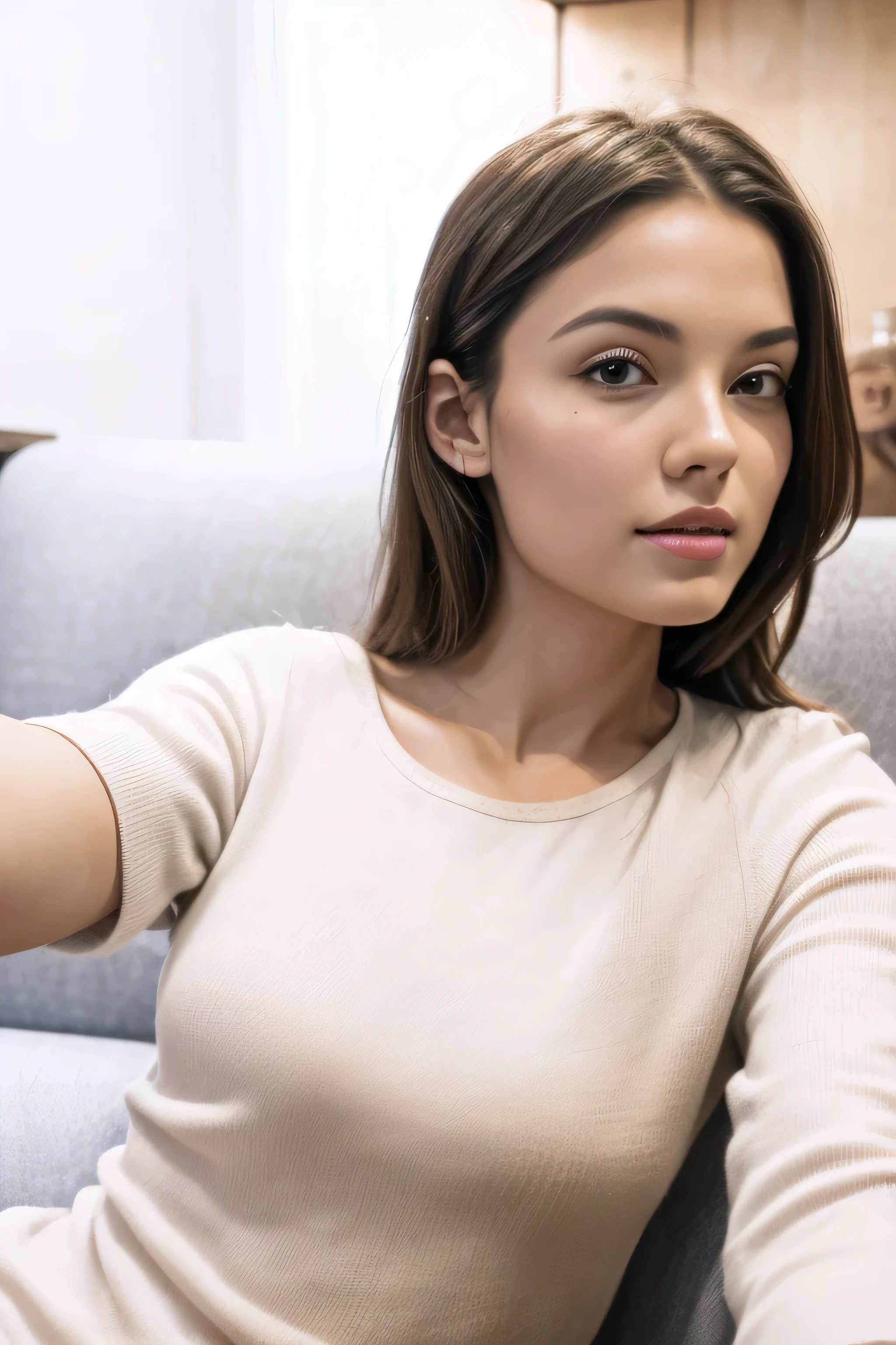 this girl taking selfies on the couch