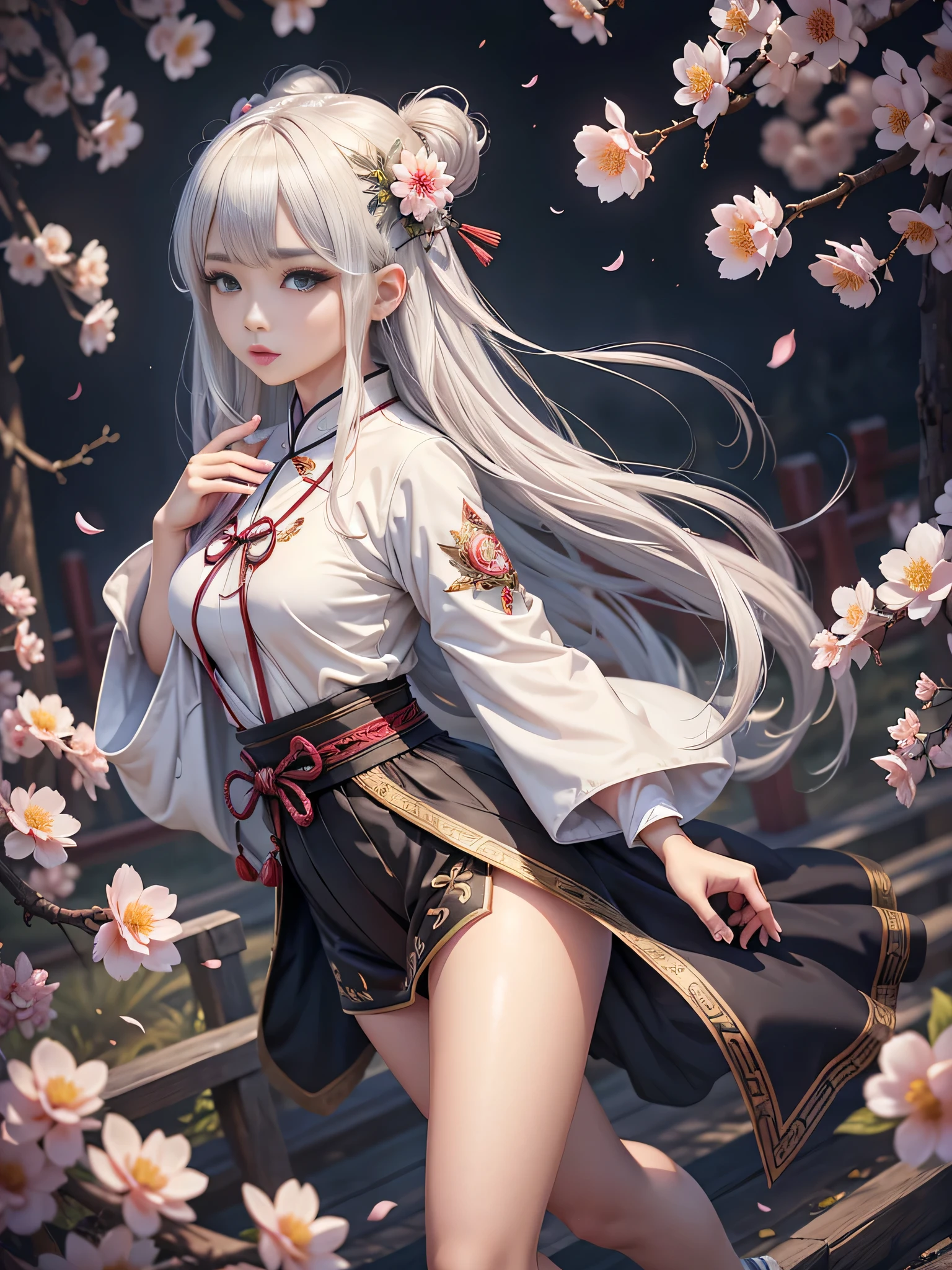 Campus JK, is wearing a JK, Chinese Beauty， JK, Realistic perfect body, April Rendering,Chinese Beauty，White hair, JK clothing, Realistic anime girl rendering, Full body fairy,JK, Popular on cgstation, Smooth skin，Masterpiece，wallpaper