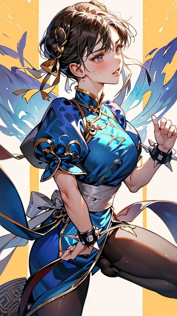 Street fighter, Chun LI, smiling, showing armpits and pussy, half naked