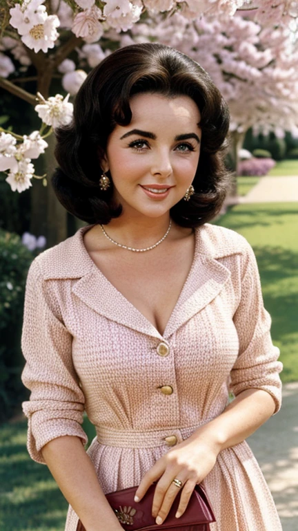 Elizabeth Taylor wearing spring clothes and smiling