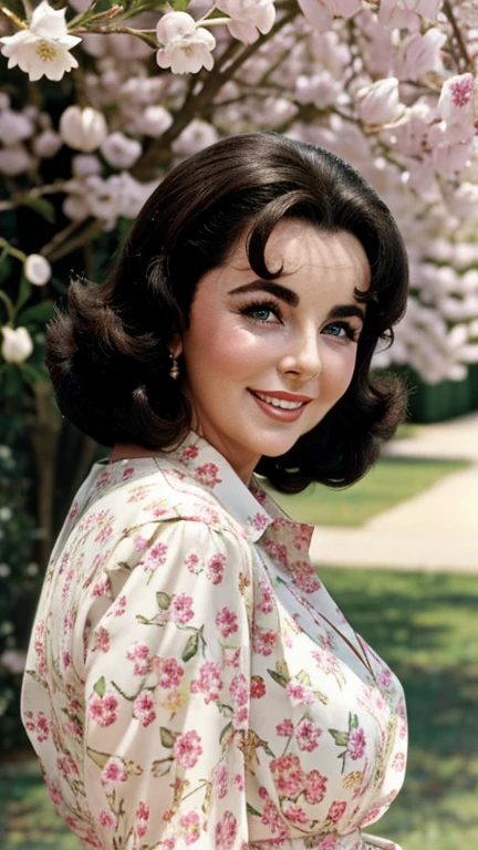Elizabeth Taylor wearing spring clothes and smiling