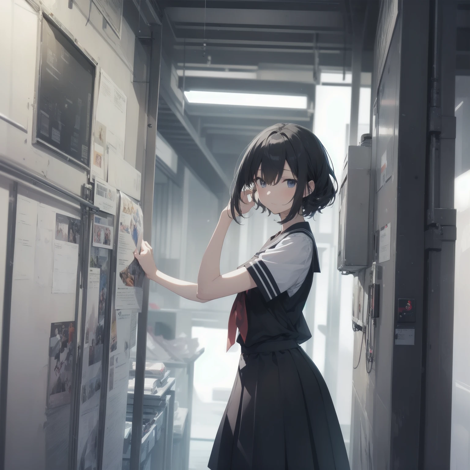 ultra-absurdres-Top quality by artist God, ultra-detailed, high resolution, anime moe artstyle, best anime 8k konachan wallpaper, pixiv contest winner, pool:2810, perfect anatomy,break, 1girl, (Please draw a girl walking sleepily to school alone. )break,(Solo,little female, 13-year-old:1.3),Full limbs, complete fingers,a junior high school student, (very short hair), short cut, flat chest, , small butt, small black eyes, beautiful detailed eyes, well-proportioned iris and pupils, expressive eyes, highres detailed hair, soft expression, salor school_uniform, sailor collar, serahuku, bow, pleated skirt,(Detailed Lighting), (Detailed background), in the School commute route. break,super detailed skin, Best cinematic lighting powered by famous artist, 8k,beauty illustration,photoshop_(medium),very aesthetic,break,((artist:zen_(kamuro) )), artist:clamp ,artist:carnelian ,artist:kantoku ,