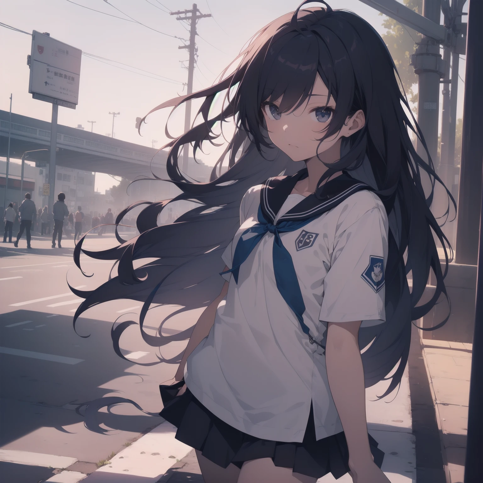 ultra-absurdres-Top quality by artist God, ultra-detailed, high resolution, anime moe artstyle, best anime 8k konachan wallpaper, pixiv contest winner, pool:2810, perfect anatomy,break, 1girl, (Please draw a girl walking sleepily to school alone. )break,(Solo,little female, 13-year-old:1.3),Full limbs, complete fingers,a junior high school student, (very short hair), short cut, flat chest, , small butt, small black eyes, beautiful detailed eyes, well-proportioned iris and pupils, expressive eyes, highres detailed hair, soft expression, salor school_uniform, sailor collar, serahuku, bow, pleated skirt,(Detailed Lighting), (Detailed background), in the School commute route. break,super detailed skin, Best cinematic lighting powered by famous artist, 8k,beauty illustration,photoshop_(medium),very aesthetic,break,((artist:zen_(kamuro) )), artist:clamp ,artist:carnelian ,artist:kantoku ,
