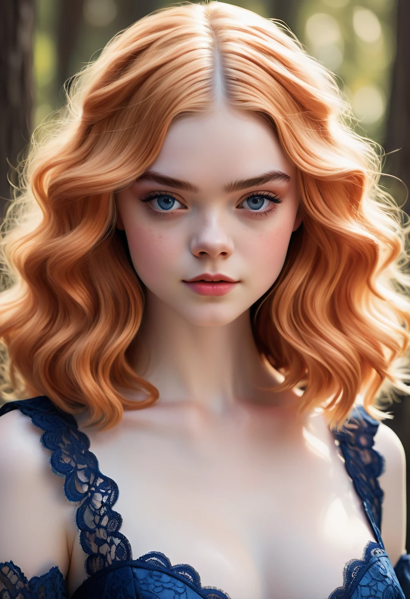 Beautiful boho women stunning merge of Elle Fanning. with Navy-blue-dress. blue lace. copper colored hair that is coarse, wiry, and tightly curled. It often has a rough texture, feels stiff to the touch, and may be prone to frizz and tangling. The curls can be densely packed. The Official Art – An Award-Winning Digital Masterpiece In 4K Ultra HD, Extreme Detail And Intricate Realism. symmetrical face. This Concept Art Brought To Life By The Hands Of Artists Like Wlop & Artgerm In A Stunning 2D Vector Illustration. large, perky, full, vuluptious, symmetrical and spherical breasts. Background is a panoramic vista.