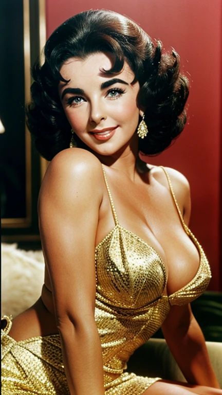 Elizabeth Taylor dressed in sexy bad girl clothes and smiling