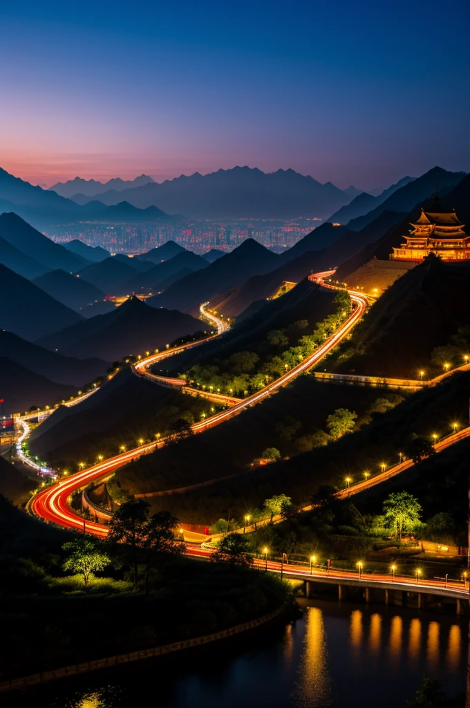 China landscape background at night