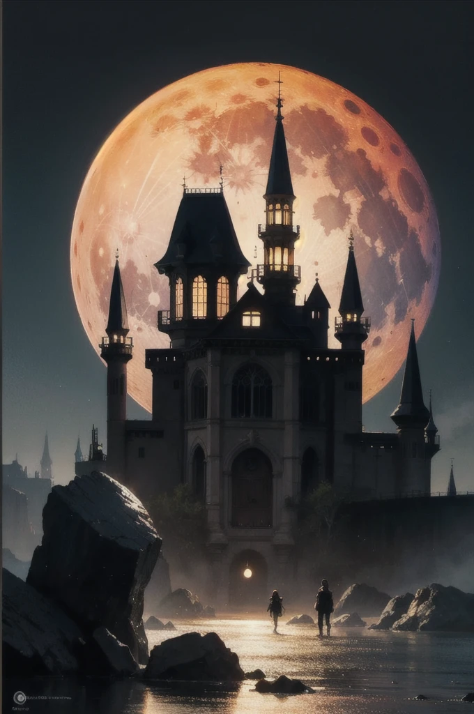 a painting of {dark:0.8} Fantasy landscape with a large rock in front of a full blood moon, Todd Lockwood (Todd Lockwood) ultra-fine paintings, Trending on deviantart, Goethe art, Lovecraftian, Goethe, apocalyptic art,