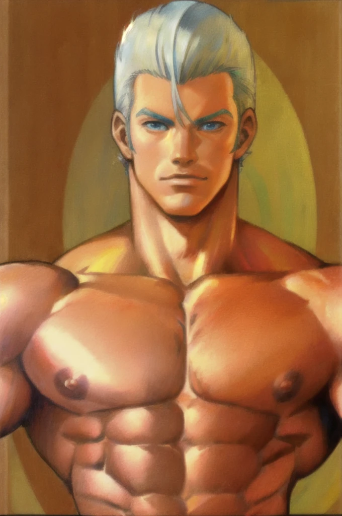 t0f, colored pencil drawing of a man,  muscular male, silver hair