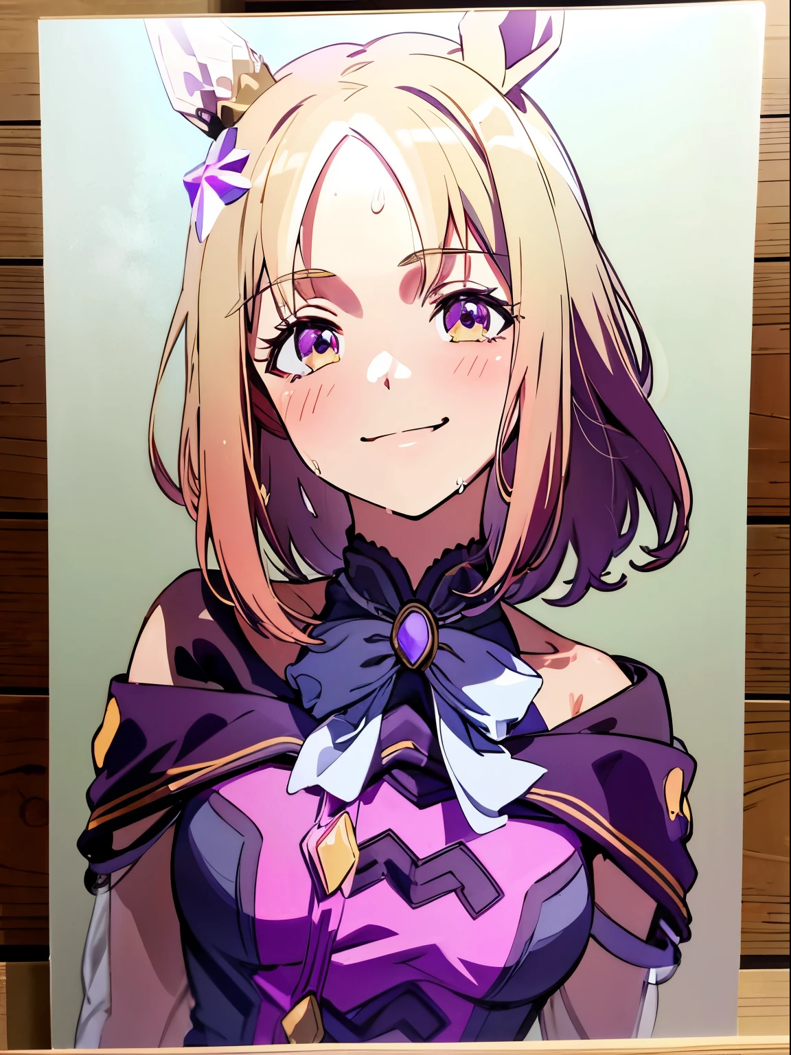narita top road \(umamusume\), 1 girl, Solo, Cute Girl,Best Quality, Ultra-detailed, 8K, High resolution, detailed face, madeon, portrait, face focus:1.5, (smile, happy), sweat,