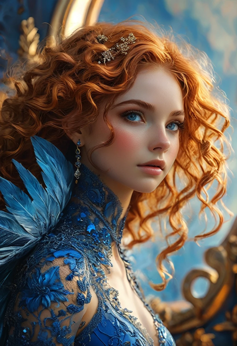 Beautiful boho women stunning merge of Rachelle Lefevre. with Navy-blue-dress. blue lace. copper colored hair that is coarse, wiry, and tightly curled. It often has a rough texture, feels stiff to the touch, and may be prone to frizz and tangling. The curls can be densely packed. The Official Art – An Award-Winning Digital Masterpiece In 4K Ultra HD, Extreme Detail And Intricate Realism. symmetrical face. This Concept Art Brought To Life By The Hands Of Artists Like Wlop & Artgerm In A Stunning 2D Vector Illustration. large, perky, full, vuluptious, symmetrical and spherical breasts. Background is a panoramic vista.