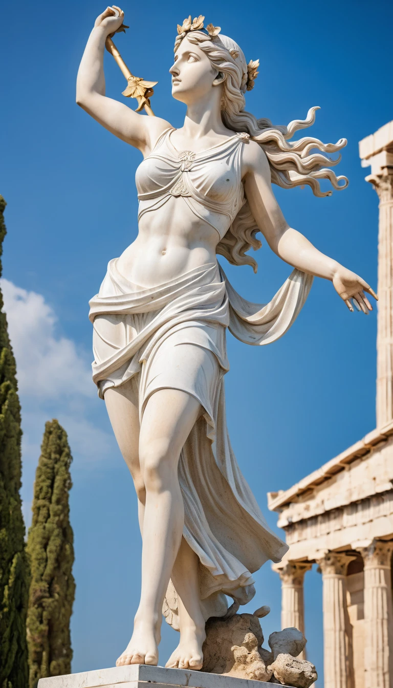 (8k, Highest quality, masterpiece)，(Realistic, RAW Photos, Super Fine Clear), Realistic Light, Detailed skin, Beautiful girl sculpture, Stone statue, ((25 year old girl, Goddess of victory, Statue of Nikke from Greek mythology:1.5)), Thin legs, fine grain, Long white hair, Detailed fingers, thin, Sexual, Ecstasy Facial Expressions, (Super big bouncy and firm bust), , (Ancient Greek Dresses), (garden, Flower Storm), Lakeside palace, Parthenon temple, (art:1.5)