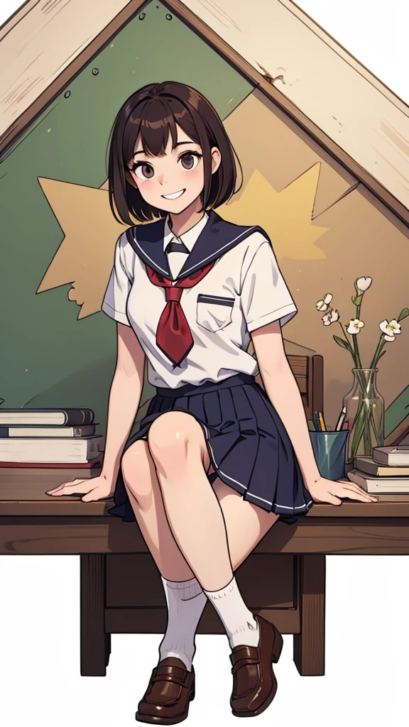 (((masterpiece, best quality, ultra highres, 1 girl, solo, no background))), super detailed skin and face and eyes and finger, young delicate girl, cute girl, very cute japanese woman, small breasts:1.5, skinny, light brown hair, white background, very short pixie hair, cowboy shot, Generate with illustrations, Various expressions, Various poses, Please draw the entire character within the frame, ensuring that the head, arms, and legs are not cut off. The background should be simple, with the character positioned centrally, outline, anime, 2d, boyish, (School uniform: 1.5), Baggy socks, (Beautiful thighs: 1.0),belly:1.2, spread legs, smile showing teeth, white panties, Cross-legged sitting, big clothes, baggy clothes, comfortable clothes,