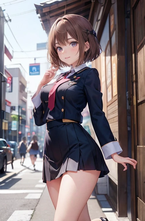 アニメcuteSexy完璧なスリムな官能的なボディ大きな胸と巨大な太もも, Exquisite and highly detailed illustrations of anime (Young girl). In 8K,Highest quality,Actual image,Details Complexity,超high resolution,field of depth,Masseter muscle area,Soft natural light,Professional Lighting,One Girl,(cute:1.2),Very beautiful 17 year old girl,Detailed eyes,((Brown eyes)),(Chestnut Hair),(short hair),(Bans),Perfect Skin,Glowing Skin,fair and white skin,Thin Skin,Big ample breasts,((Perfect Anatomy,Beautiful Hands,Perfect hands,Five fingers connected to the palm,Accurate needles without discomfort)),Perfect bare legs,Delicate legs,Perfect balance,Sexy,I can see your chest,((Japan Uniform)),((Uniform Mini Skirt)),(tie),Black Stockings,Chano Leather Shoes,Diving deep into the city,I can see your crotch,Show me your panties in the street,Both legs are bent,legs open in an M-shape,,I can see your pants,Slender thighs when viewed from the front
