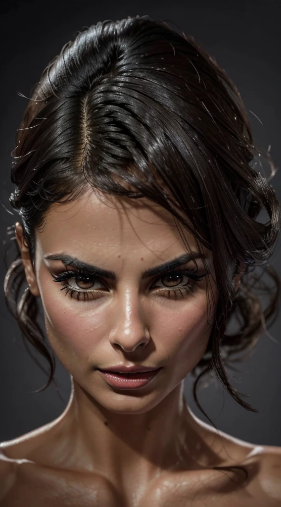 (Morena Baccarin, detailedeyes, curved eyelashes, sensual mouth with deep details, highly detailed kinetic face, highly detailed skin with depths, long hair, perfection), ultra-realistic image, perfect symmetry, vibrant and clear, dynamic view, high level of detail and definition, 1200 PPI - Photographic resolution with greater color realism, hyperrealisti, high fidelity, cinematic, 8K UHD image resolution.