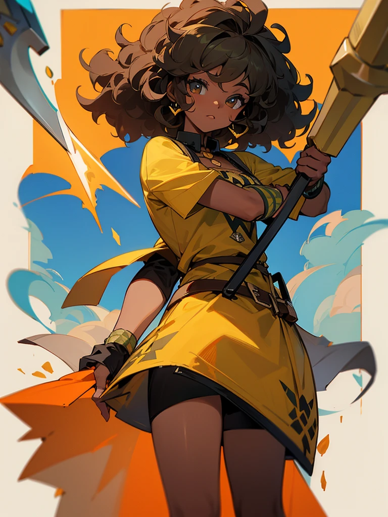 Jamaican with curly hair with a halberd