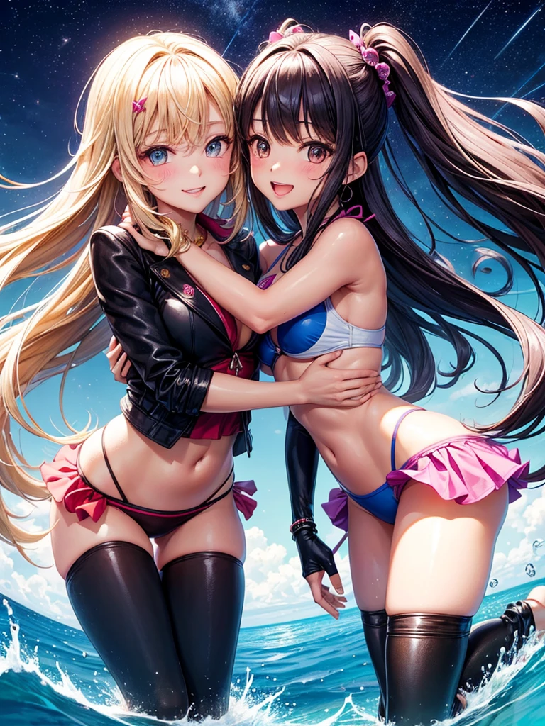 best quality,,smile,blazer,swimsuit,nepal,Beautiful girl with superpowers,Ignition ability,Blitzkrieg,Psychic,High-dimensional beautiful girl,leather jacket,Multidimensional beautiful girl,Several girls are depicted,They are hugging each other,Colorful,Different world,Collective of girls,JK,Swimwear,bikini,,Sexy and cute,New generation,Evolution of fashion,middle School girlultiple girls are depicted,harem,idol group,starry sky background,photo shoot,long hair,wearing a cardigan,beautiful girlの国,girl's paradise,highest quality,big breasts,leather jacket,happy girl,horny girl,Blue eyes,perfect face,standing position,She has her bangs down,fur jacket,Beautiful eyes,smooth hair,perfect eyes,beautiful girl,Angel Girl,multicolored hair colors,naughty girl,beautiful,High-dimensional beautiful girl,Multidimensional beautiful girl,gathering,Group、,