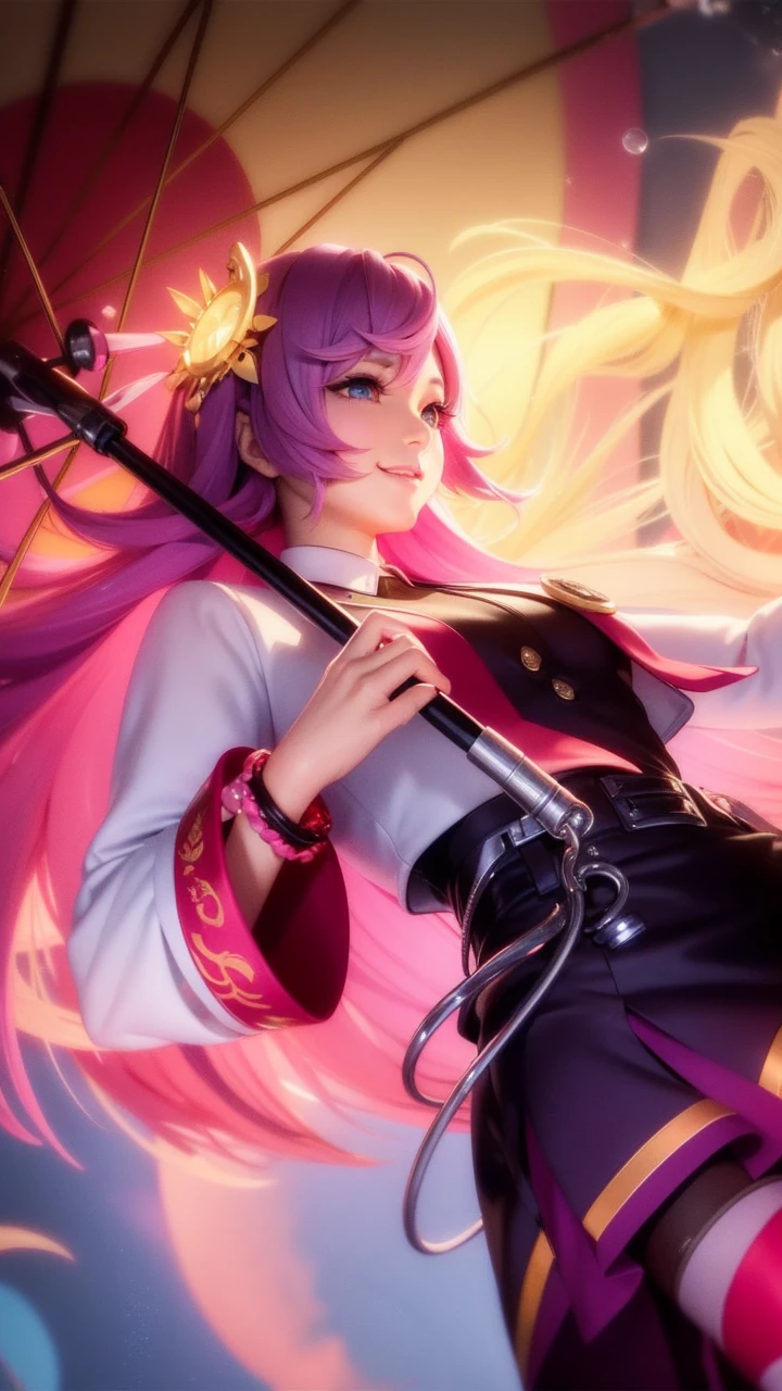 Close up of a smile with the corners of the mouth raised、Smiling Barbie doll、Nurse、Nurse Costume、Cosplay、(realisitic、hight resolution)、(1 girl in)、Nurse、Do-Up Eye、Korean Girl、(Best Quality), (masutepiece), (1girl in), Solo, a beauty girl, Perfect face, Big Breast,dreamlikeart、Highly detailed airbrush art((Surreal))、Volumetric lighting、(top-quality)、The ultra-detailliert、(The composition of the movement:1.4)、Highly detailed colorful details、(Bright lighting)、dynamic compositions、Ray traching、The mirror reflects light、Shallow depth of field、ultra-detailliert、mixing exposure、nffsw、Her eyes are glowing pink、Staring at the pink sea。Her pink face is full of anticipation and courage for a nurse.、A smile appears on the lips of a nurse。 At the rear、The sun is slowly tilting to the west。Its light brings nurse light to the sea surface、The swaying waves create a beautiful scene。Her eyes are clearly glowing pink。Lots of pink