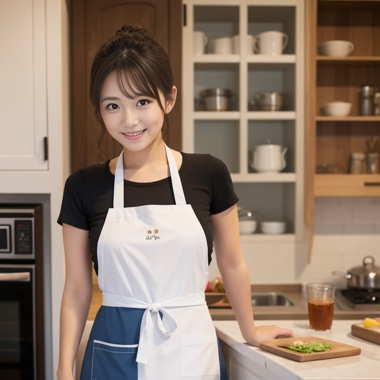 A woman wearing a cute apron、I'Window cleaning。Len、Beautiful woman、It's shiny、Brown Hair