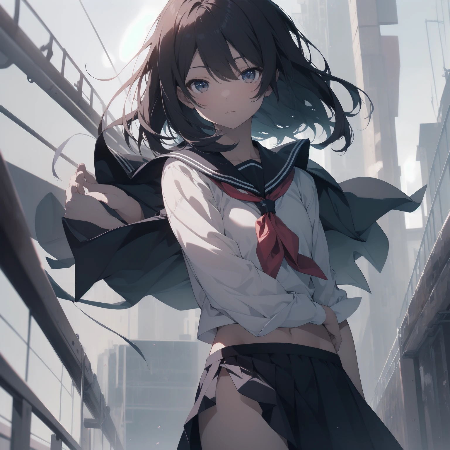 ultra-absurdres-Top quality by artist God, ultra-detailed, high resolution, anime moe artstyle, best anime 8k konachan wallpaper, pixiv contest winner, pool:2810, perfect anatomy,break, 1girl, (Please draw a girl walking sleepily to school alone. )break,(Solo,little female, 13-year-old:1.3),Full limbs, complete fingers,a junior high school student, (very short hair), short cut, flat chest, , small butt, small black eyes, beautiful detailed eyes, well-proportioned iris and pupils, expressive eyes, highres detailed hair, soft expression, salor school_uniform, sailor collar, serahuku, bow, pleated skirt,(Detailed Lighting), (Detailed background), in the School commute route. break,super detailed skin, Best cinematic lighting powered by famous artist, 8k,beauty illustration,photoshop_(medium),very aesthetic,break,((artist:zen_(kamuro) )), artist:clamp ,artist:carnelian ,artist:kantoku ,