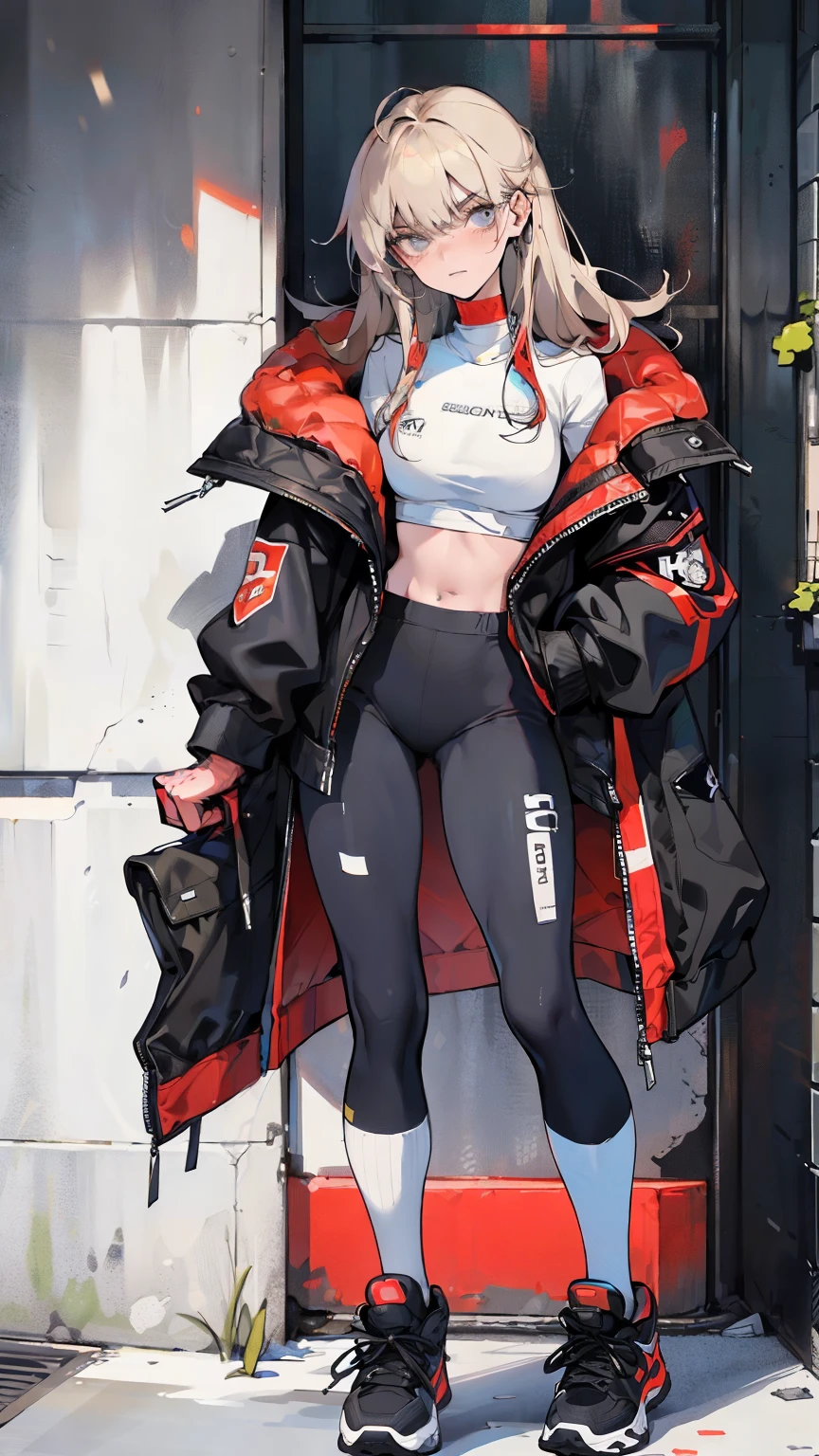 female,20 years old,(full body portrait:1.2),(Slender body proportions), (best quality, 4k, 8k, high resolution, masterpiece:1.2), Super detailed, (actual, realistically, realistically:1.37), moody gestures, western metal, Breasts are of medium size, happy expression, Sports shoes for sports students