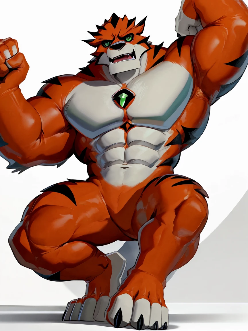 best quality,1boy,solo,muscular male,hi res,8k hd,looking at viewer,arms_raised,(by cartoon-network,takahirosi:1.5),masterpiece,best quality,(rath_(ben_10),orange skins):0.9,solo,hi res,8k hd,((nudiest:1.7)),green eyes,full body shot,((show legs&feet)),white background,(((rugged body,wide_chest,wide_abs,wide_legs,wide_feet,big muscular,better eyes,better pupils))),laying_down