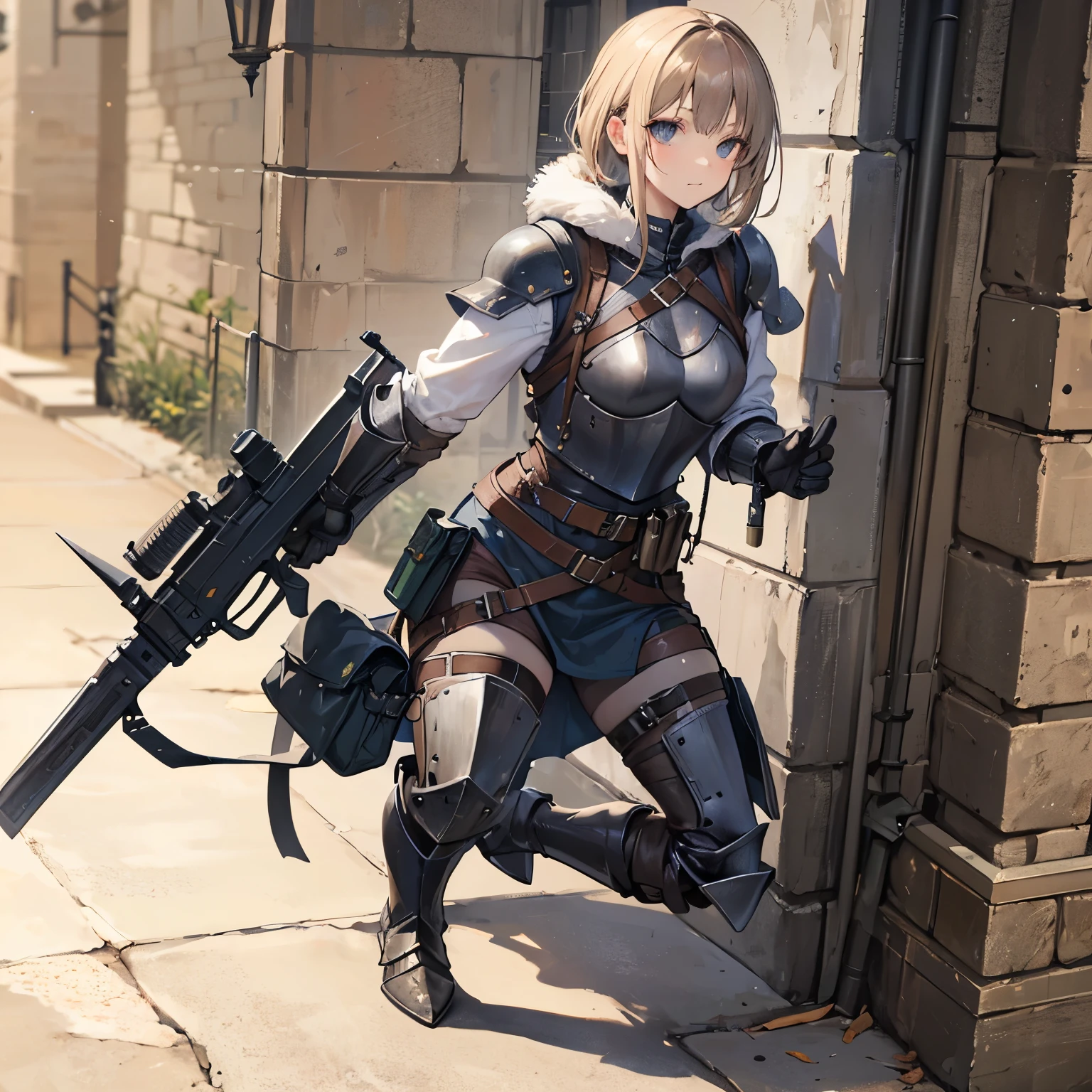 Tactical knight, light armor, tactical equipment, tactical straps, leather equipment, tactical accessories, knight accessories, 1girl, tactical armored boots, comunicator