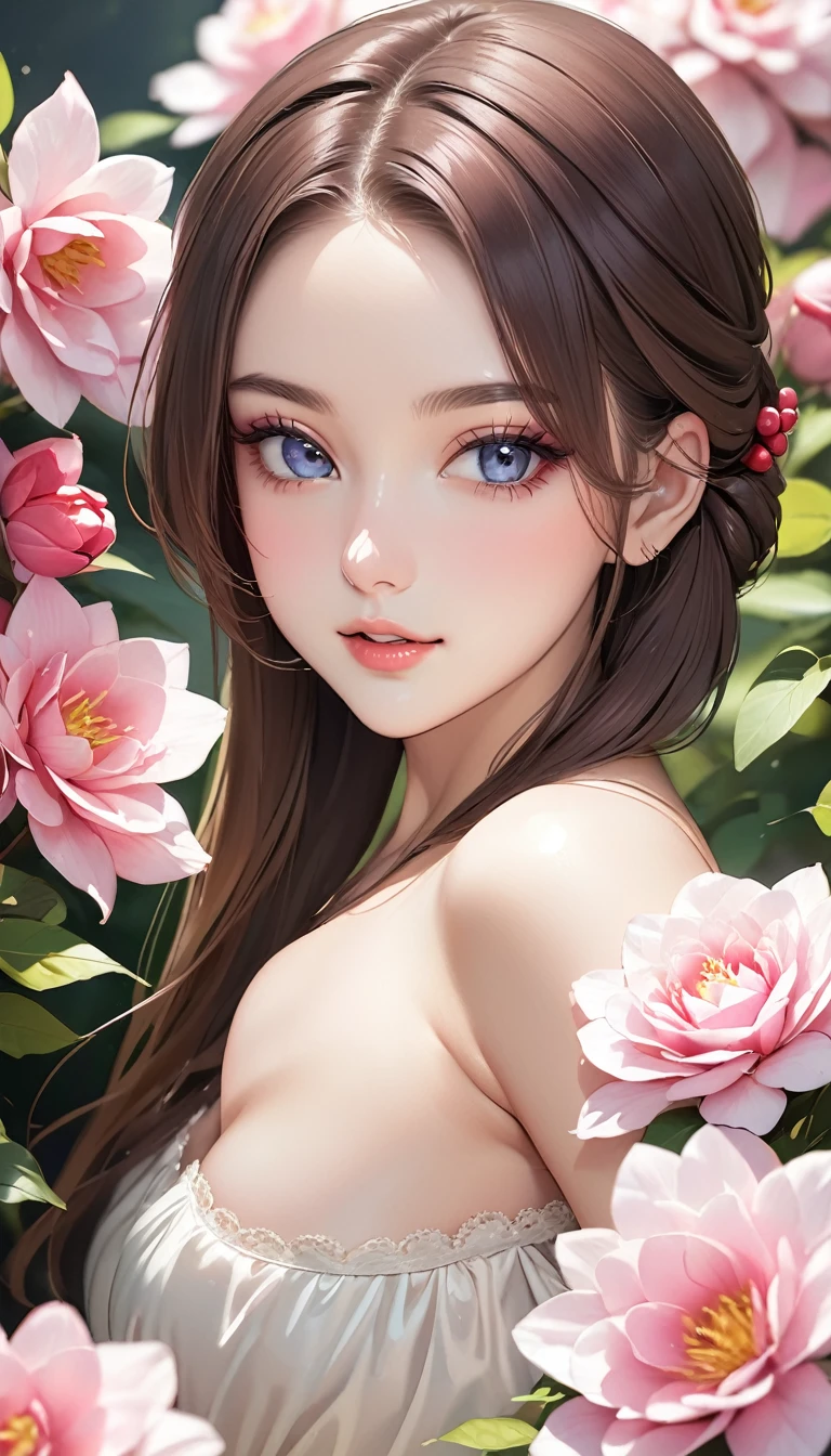 a cute woman, ornate asian dress, split up the thighs, powder white body make up, asian style face makeup, aloof, checking her flower garden, detailed eyes, detailed lips, extremely detailed face, long eyelashes, 1girl, digital illustration, oil painting, 8k, high quality, hyper detailed, photorealistic, studio lighting, physically based rendering, vivid colors, vibrant colors, elegant, refined, graceful, serene, tranquil, peaceful, portrait, asian inspired
