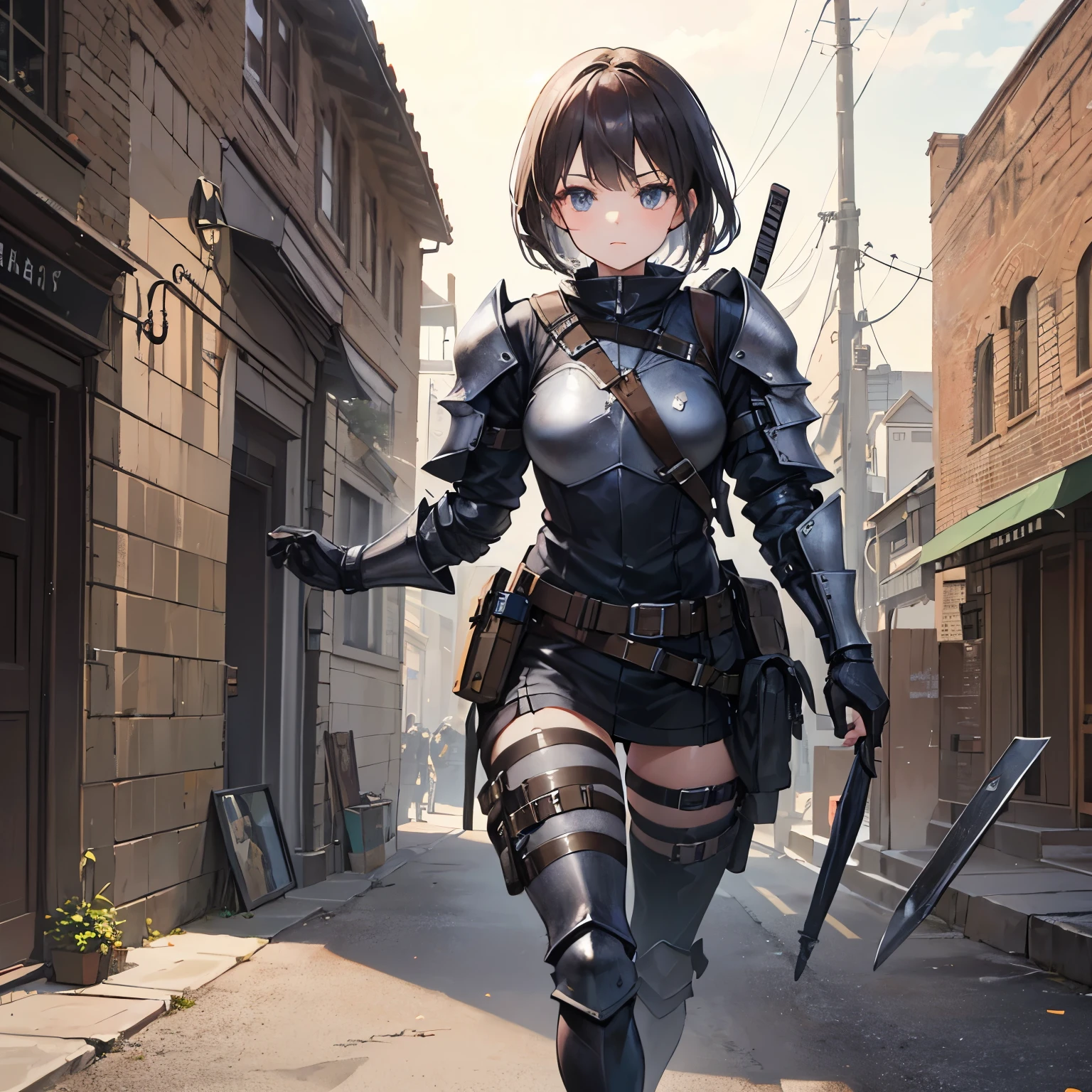 (Armored Tank:1.5), Misaka Mikoto, The background is a tank, Looking into the distance, highest quality, 1girl, uhd, retina, masterpiece, ccurate, anatomically correct, textured skin, super detail, high details, high quality, best quality, highres, 4K