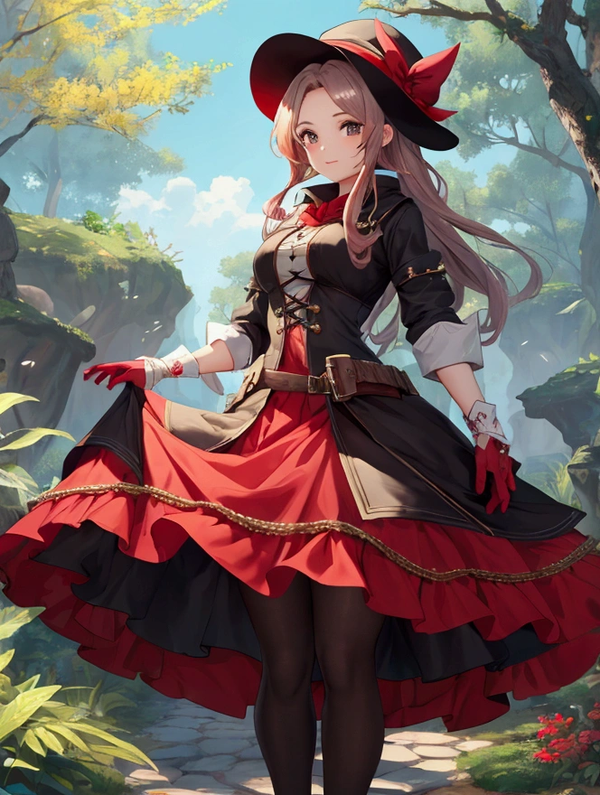 8k, Highest quality, (Fantasy), 1 girl,The skirt and hat are red