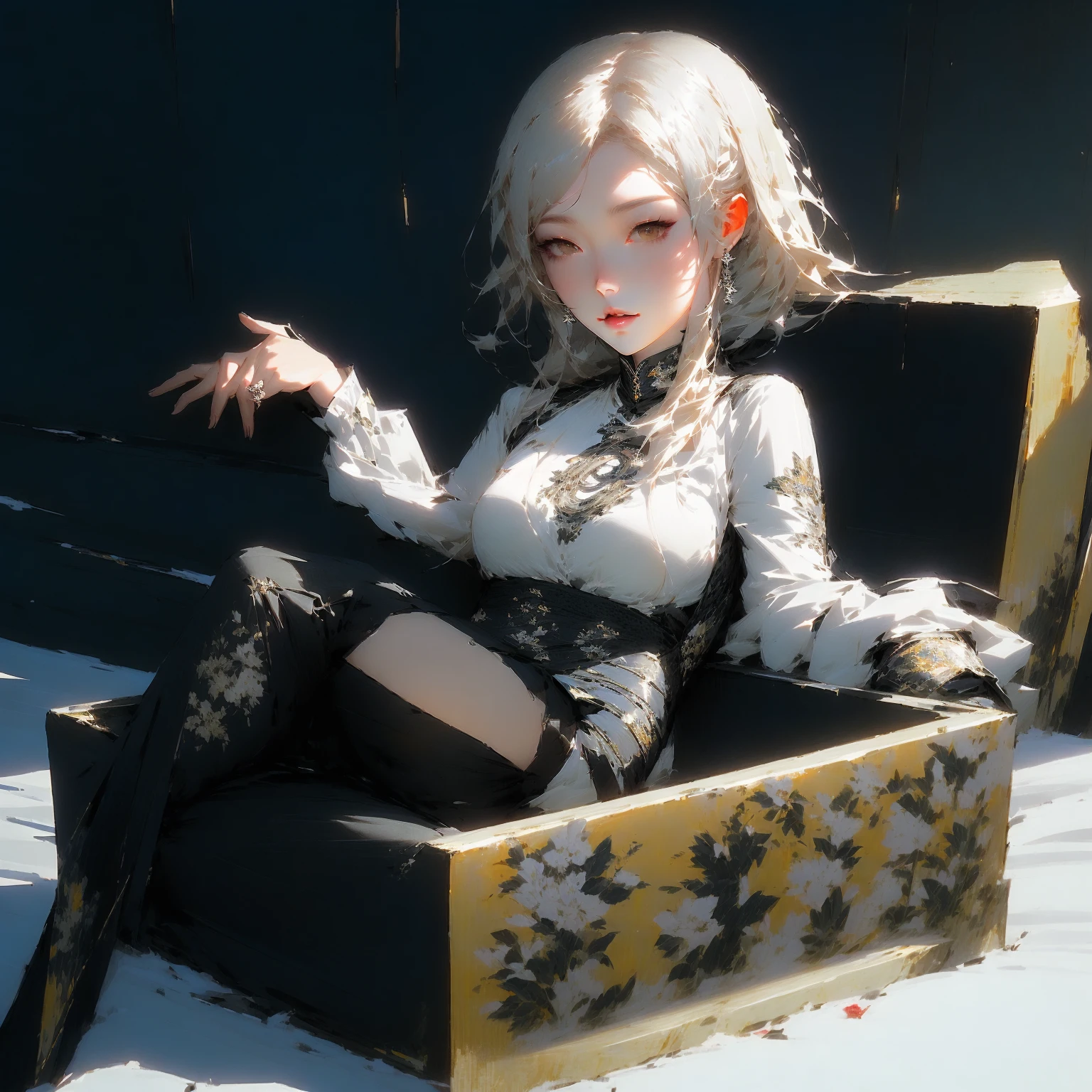 garota estilo anime sentada em um baú com as mãos estendidas, Guweiz on pixiv artstation, Guweiz, Guweiz on artstation pixiv, arte inicial anime , pessoal, do videogame azur lane, cushart krenz arte chave feminino, , artwork in the style of Guweiz