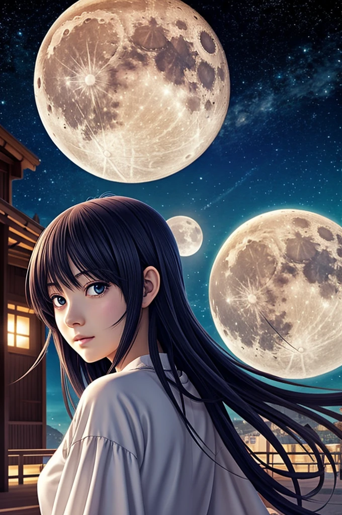 Anime girl with the Beauty of moon