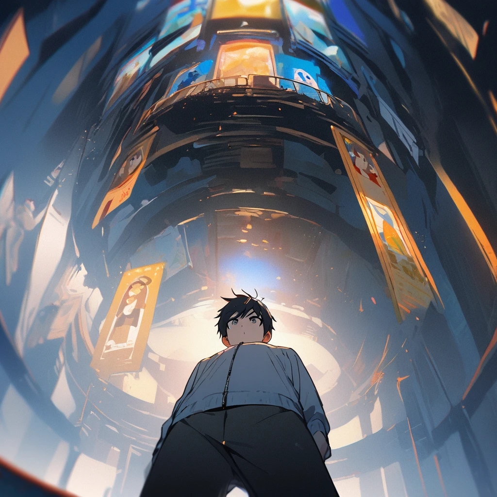 1boy, black hair, icon, from below, front view, only head