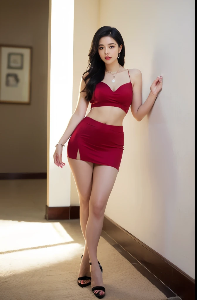 (masterpiece:1.3), (8 thousand, realistic, RAW photos, best quality: 1.4), (1 woman),(sheer silk blouse), (((short skirt))), (((양쪽 다리와 양쪽 발에  realistic 팬티 스타킹))), (Stockings on both legs),  (((Wearing red high heels on both feet with stockings))), (full body shot), (standing), (Beautiful makeover), (((very beautiful body))) , (((Realistic and very beautiful face))), (long eyelashes), (double eyelid), (Realistic, delicate and very beautiful eyes), (big bust) , (Strong body through exercise), (beautiful abs), (Beautiful heaps), (tall), (such a beautiful body),  (black hair. parted, long hair:1.3), (아름다운 parted스타일), (realistic and beautiful skin), (absurd), (attractive), (ultra high resolution), (extremely realistic), (very detailed), (golden ratio), (((Two long, realistic and beautiful legs))), (realistic 팔), (necklace), (earring),(beautiful nails manicure), (So beautiful and ????), (perfect secretary look)
