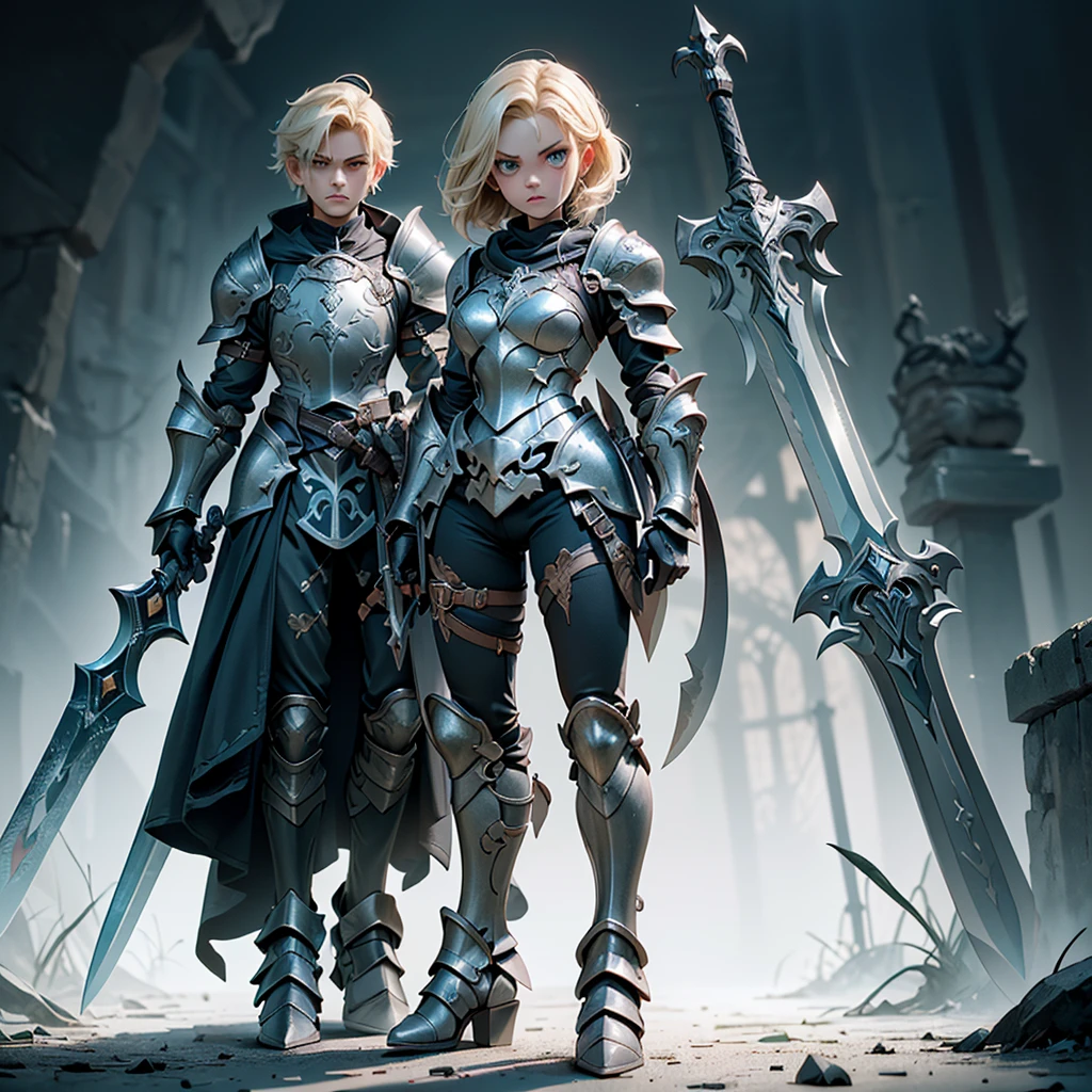 Design a layout showcase Gaming character, (1boy). Black+Gold clothes, opulent and dark, ((showcase weapon:1.4)), cursed blade, (masterpiece:1.2), (best quality), 4k, ultra-detailed, (Step by step design, layout art:1.5), (gloomy lighting, cursed atmosphere), dark knight, ((cursed gloves)), (((revealing armor:1.3))), dark vambraces, cursed boots, (((full_body_shot:1.4)))
